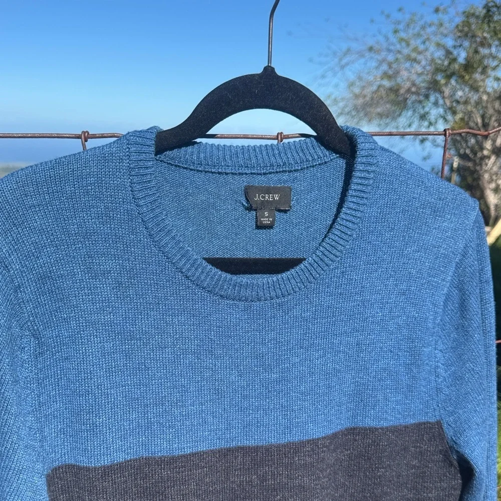 J Crew Cotton wool colorblock crewneck pullover sweater Black Blue Y2K Preppy S